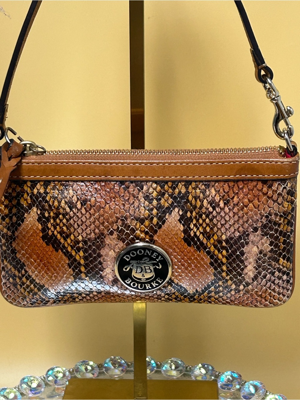 Dooney & Bourke Brown Snakeskin-Print Wristlet Approx. 7 x 4